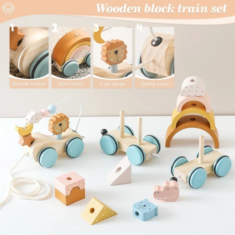 Montessori Wooden Baby Dragging Car