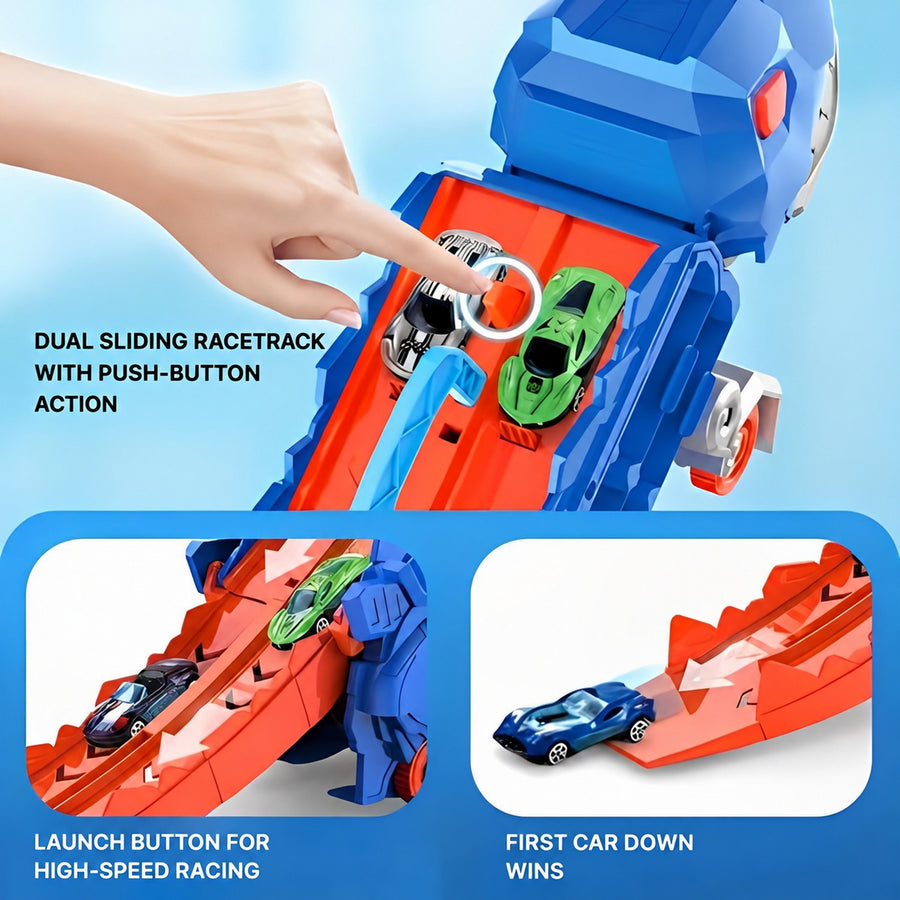 Dinosaur Car Carrier with Race Track and 4 Cars - view 5