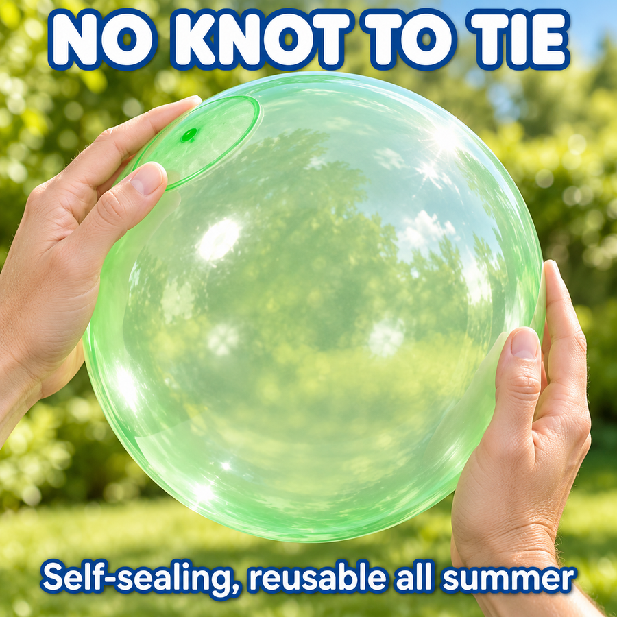 Green bubble ball with self-sealing valve, no knot to tie