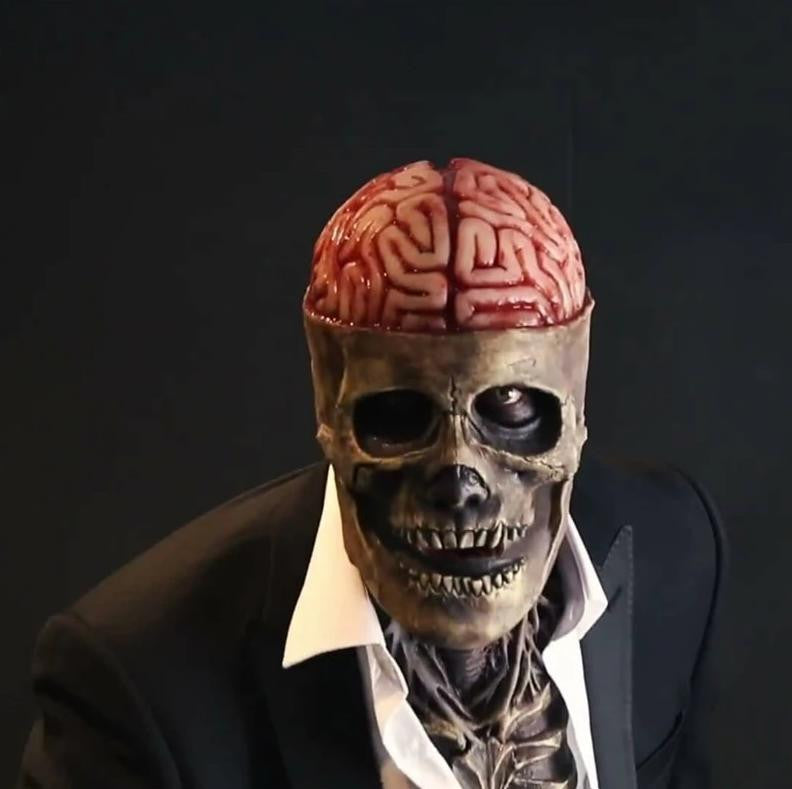 Skeleton Halloween Mask with Exposed Brain and Chest - view 3