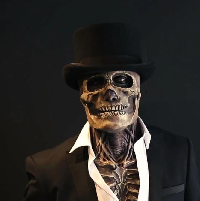 Skeleton Halloween Mask with Exposed Brain and Chest - view 4