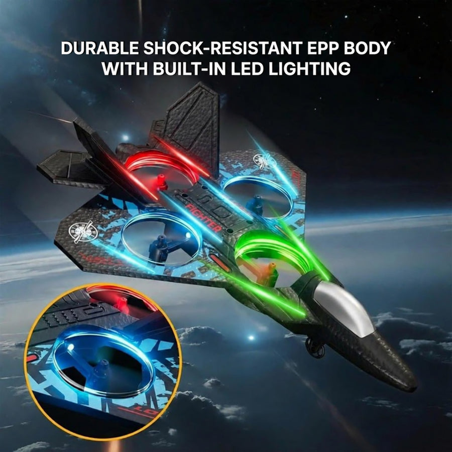 Remote Control Fighter Jet with LED Lights and 4 Propellers - view 2