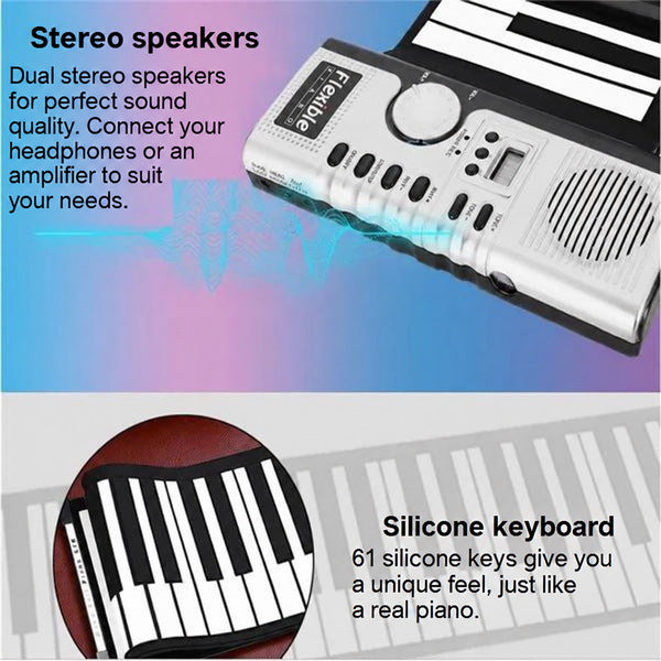 Roll-Up Piano Keyboard with 61 Keys and USB Connection - view 3