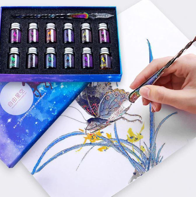 Glass Dip Pen Set with Crystal Holder and Ink - view 2