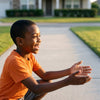Boy crouching on a driveway, remote control toys category