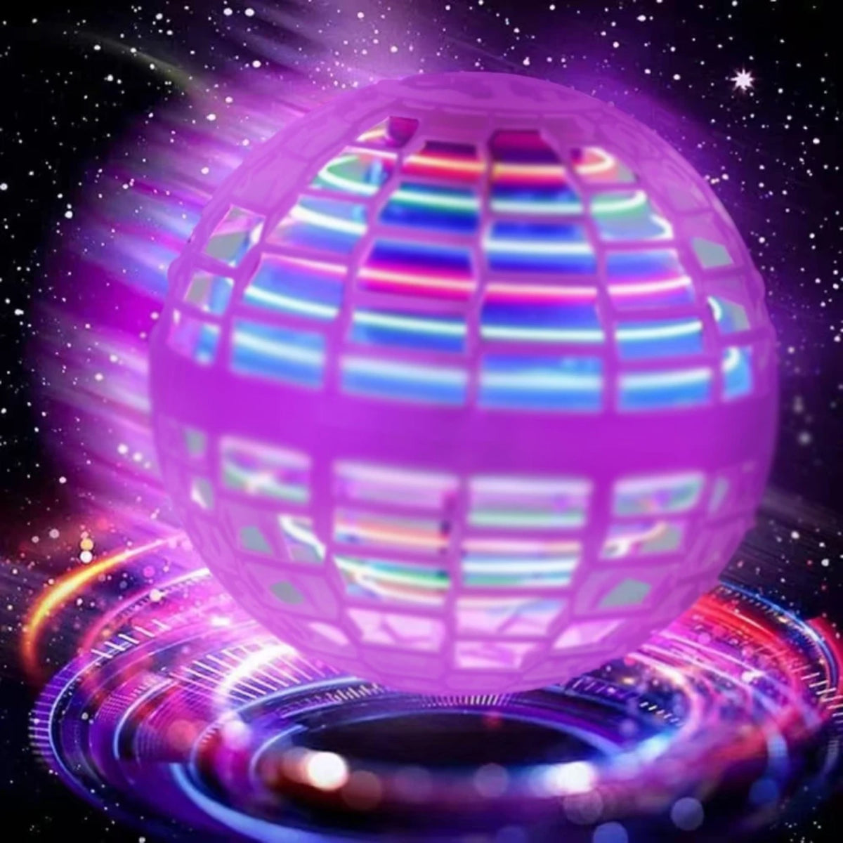 Neon Purple flying orb ball, supplier photo