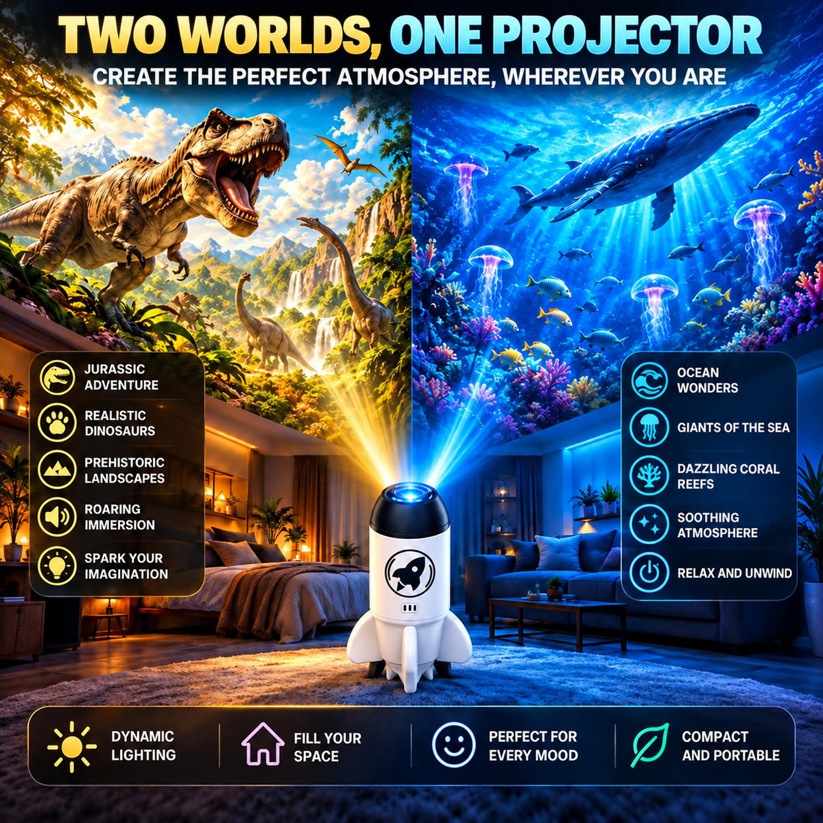 5D Holographic Projector with Galaxy and Ocean Scenes - view 5
