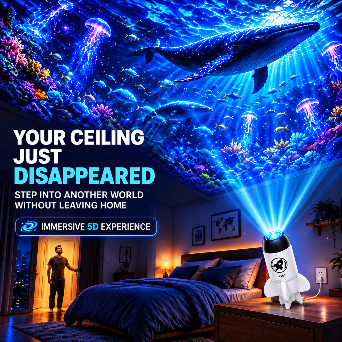 5D Holographic Projector with Galaxy and Ocean Scenes - view 7