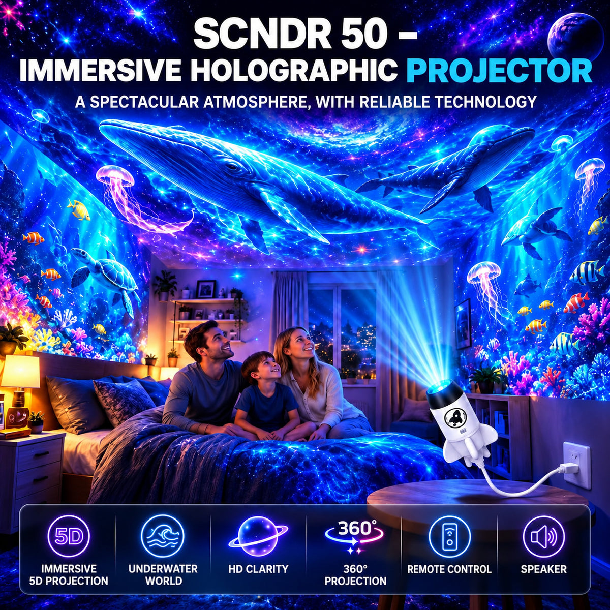 5D Holographic Projector with Galaxy and Ocean Scenes - view 9