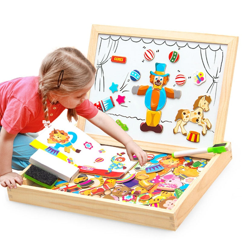 Montessori Wooden Magnetic Puzzle Drawing & Writing Board