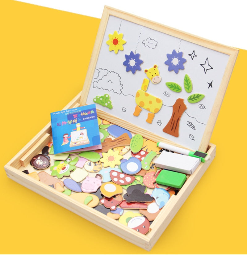 Montessori Wooden Magnetic Puzzle Drawing & Writing Board