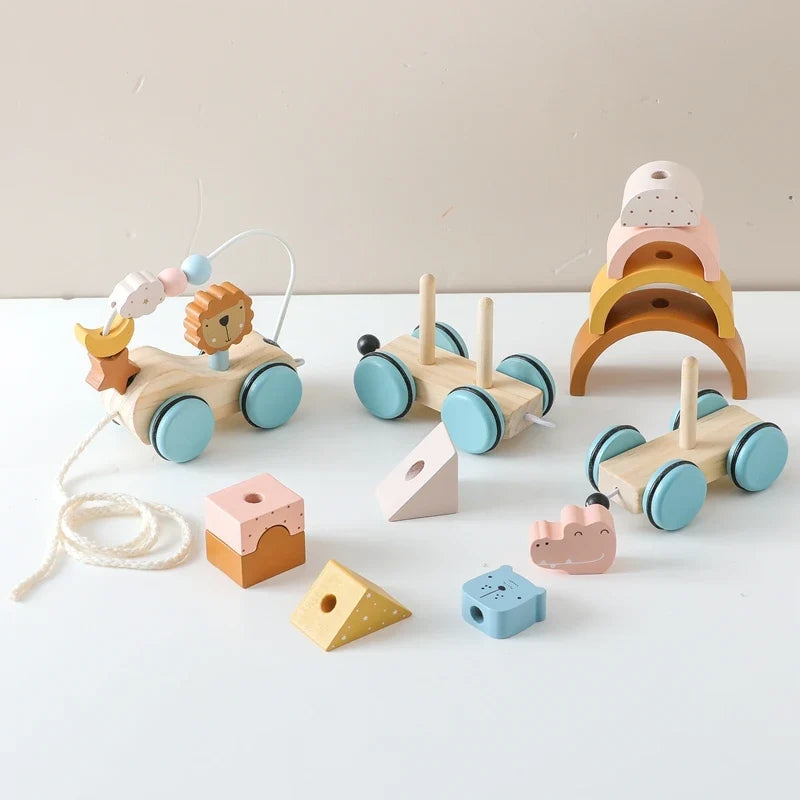 Montessori Wooden Baby Dragging Car