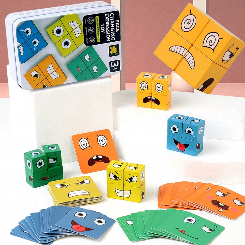 Montessori Wooden Cube Face Changing Building Blocks