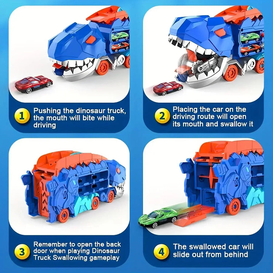 Dinosaur Toy Truck with Foldable Sliding Race Track