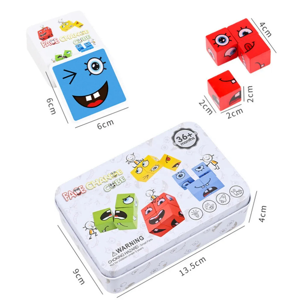 Montessori Wooden Cube Face Changing Building Blocks