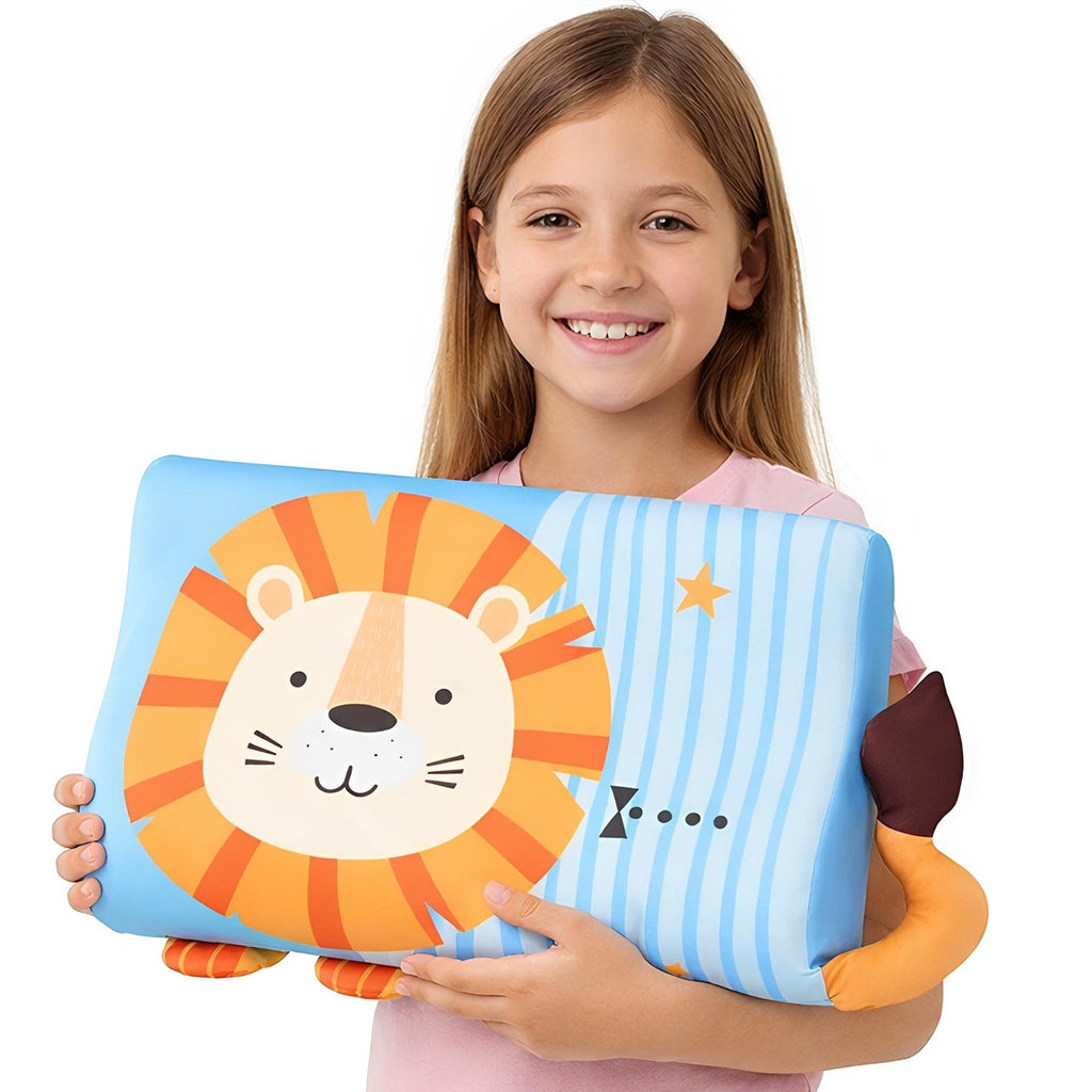 Animal Pillow for Kids with 3D Ears and Tail, Lion