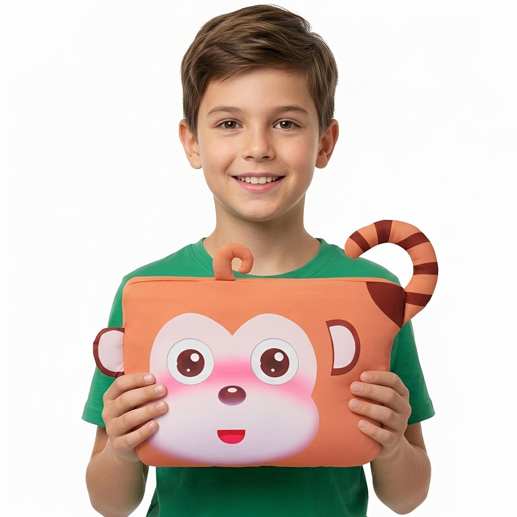 Animal Pillow for Kids with 3D Ears and Tail, Monkey
