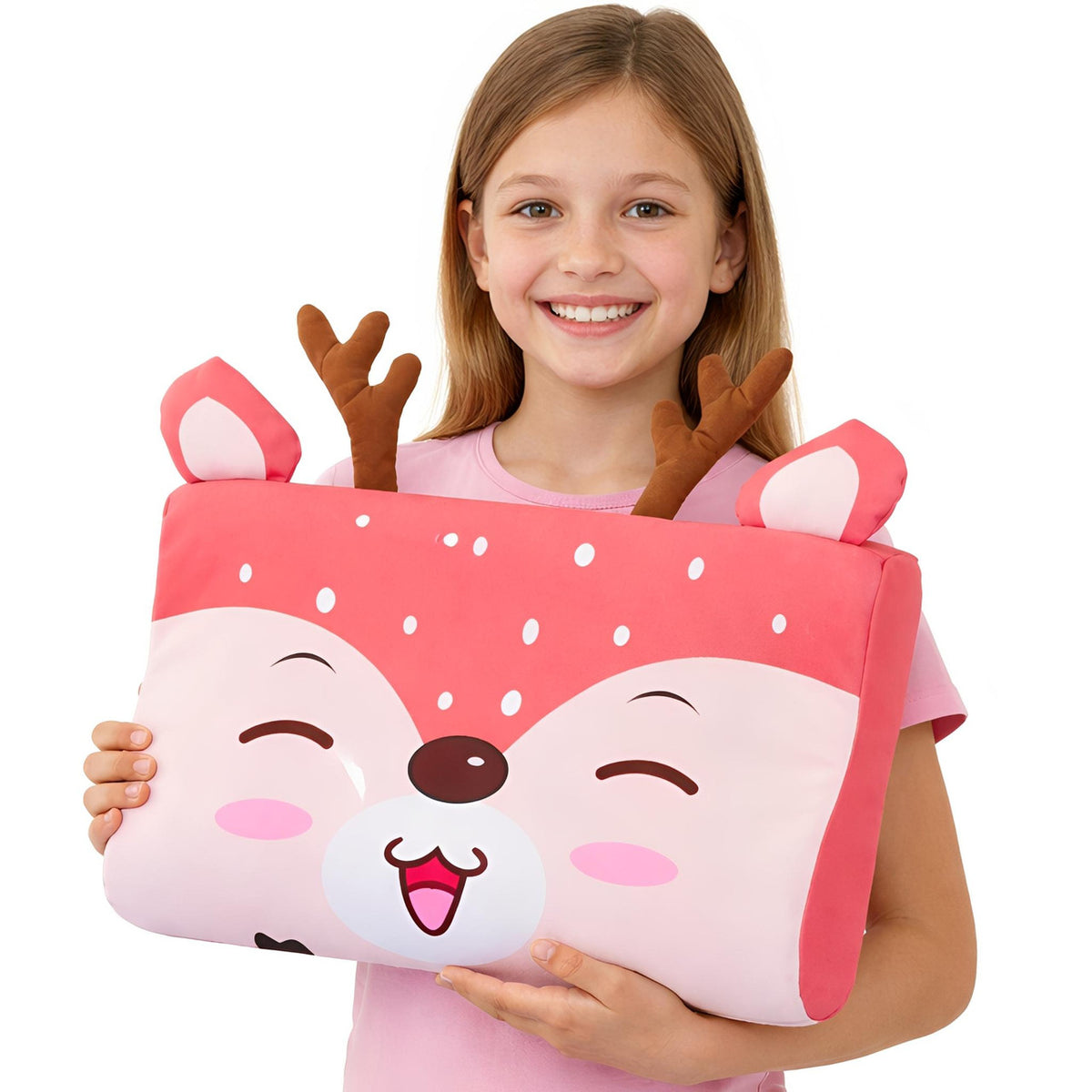 Animal Pillow for Kids with 3D Ears and Tail, Reindeer