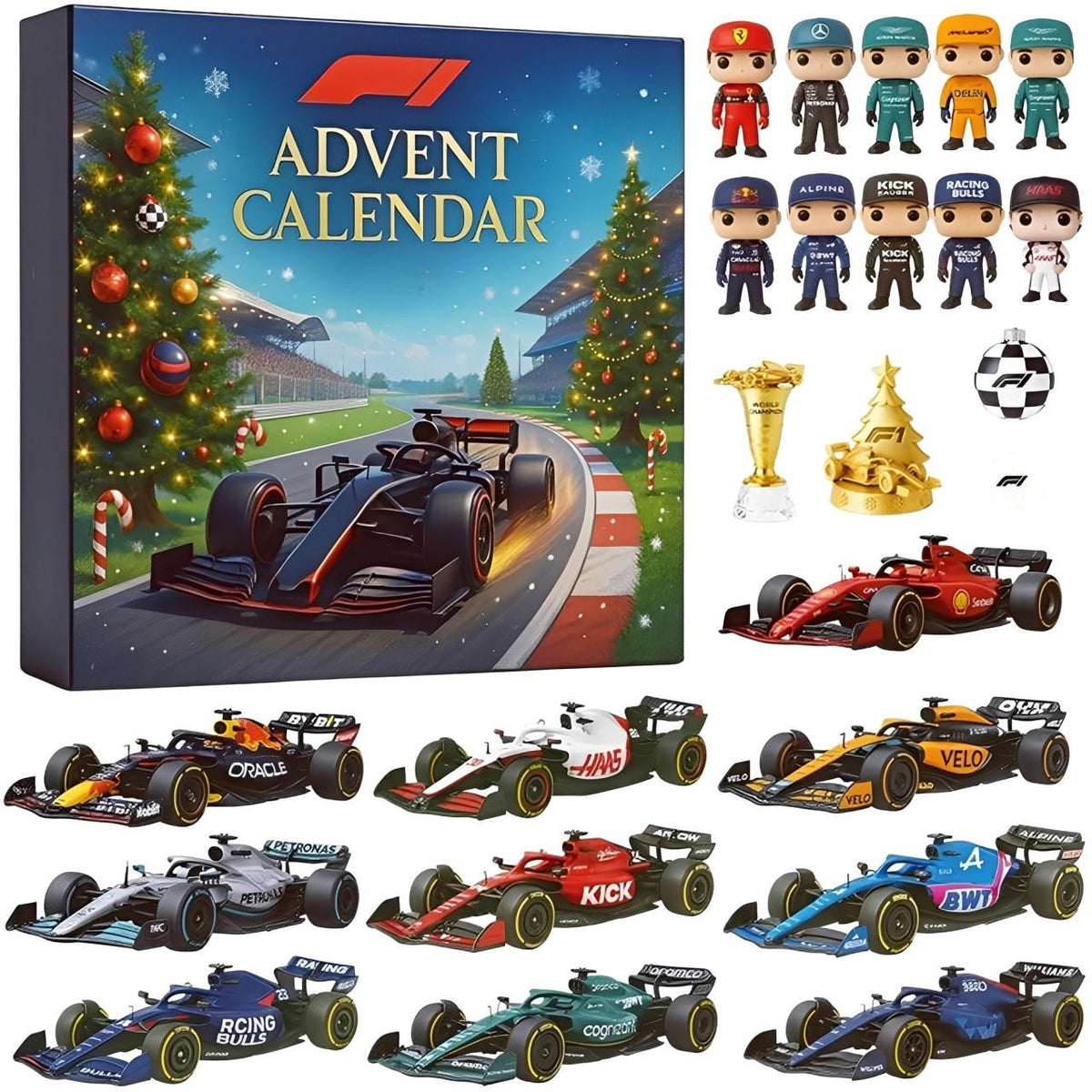 Racing Advent Calendar with 24 Toy Cars and Driver Figures