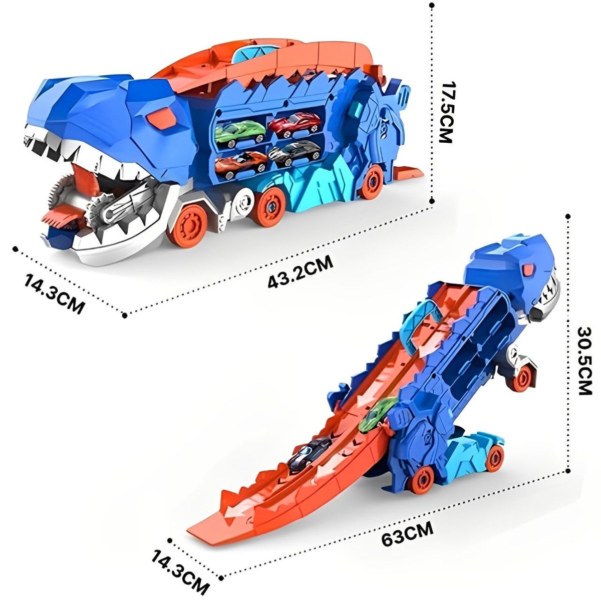 Dinosaur Car Carrier with Race Track and 4 Cars - view 3