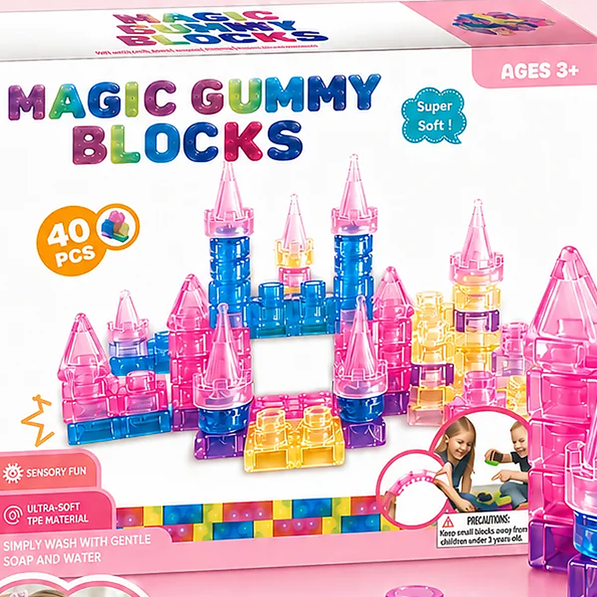 The printed retail box, 40 pieces, castle shown on the front