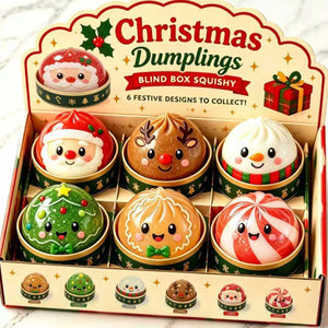 Christmas dumpling squishy mystery box, six-pack display with all designs