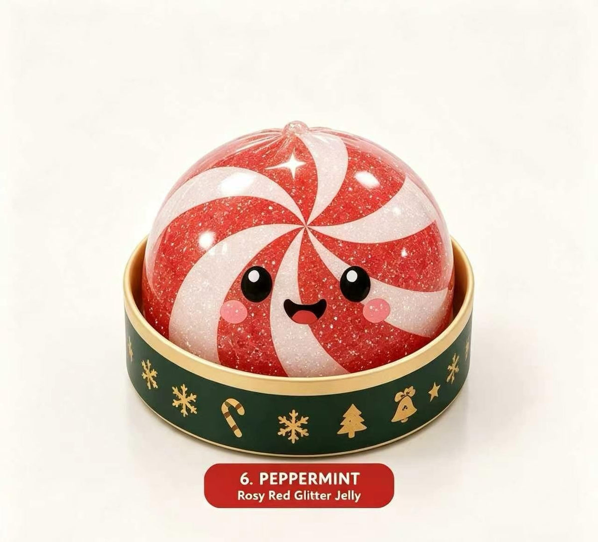 Peppermint Christmas dumpling squishy with red swirl filling