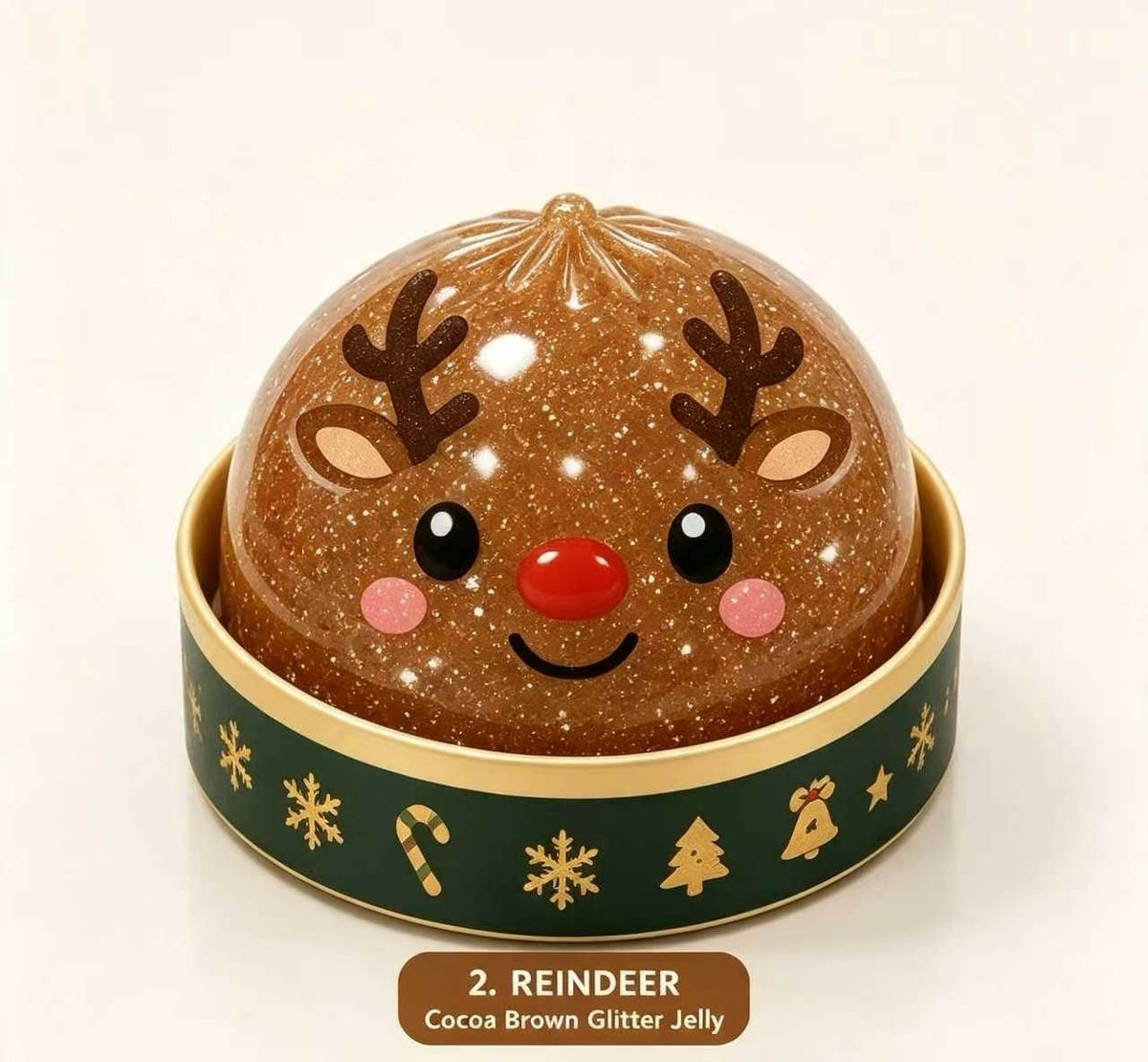 Reindeer Christmas dumpling squishy with cocoa glitter filling