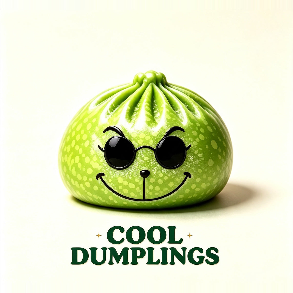 Cool Dumplings: green Grinch dumpling squishy wearing sunglasses