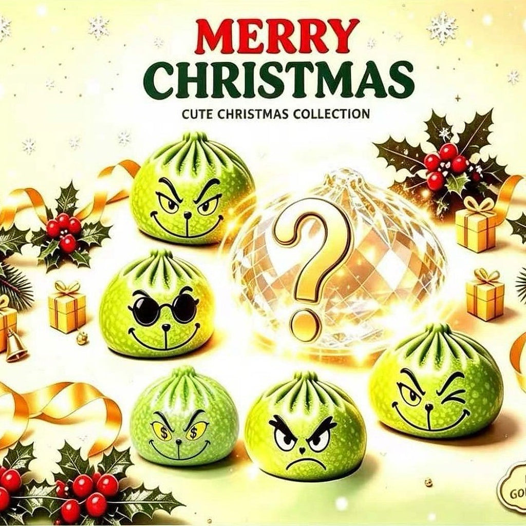 The Christmas collection: five Grinch dumpling squishy faces and the super rare golden one