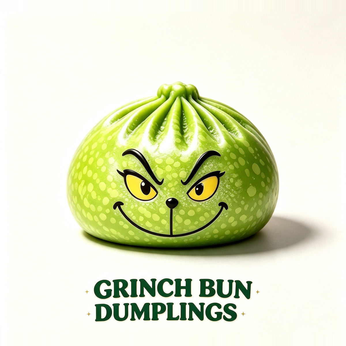 Grinch Bun Dumplings: green Grinch dumpling squishy with the classic mean grin