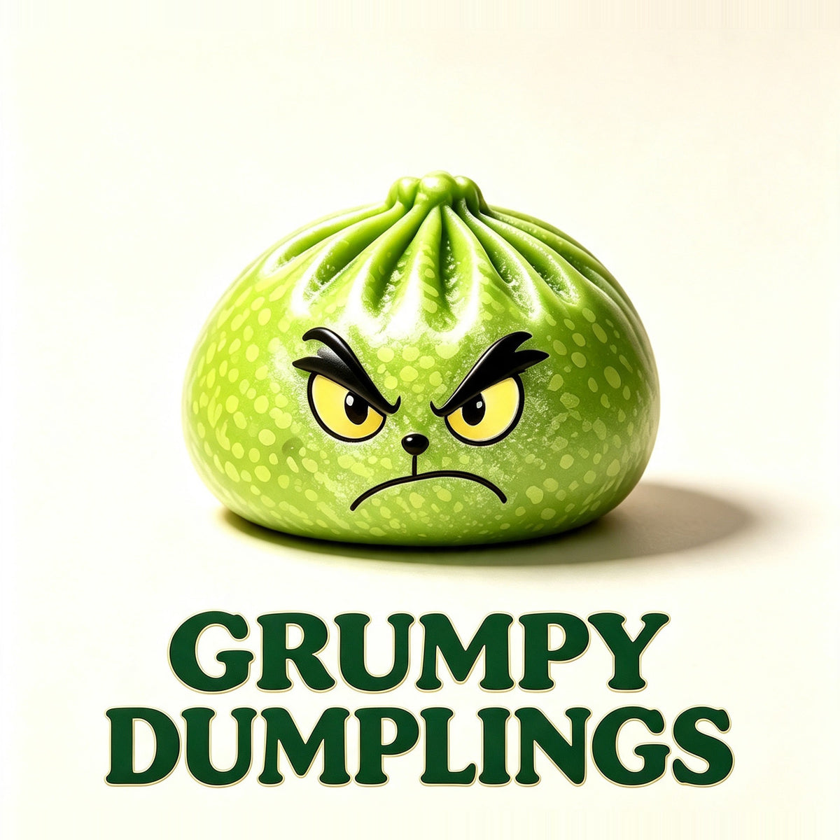 Grumpy Dumplings: green Grinch dumpling squishy scowling