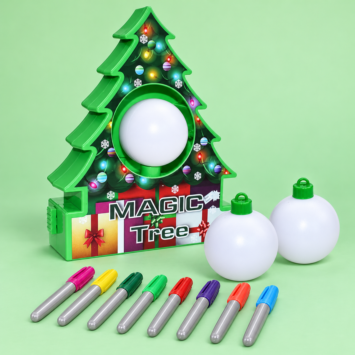 Christmas ornament craft kit with spinning tree, ornaments and markers