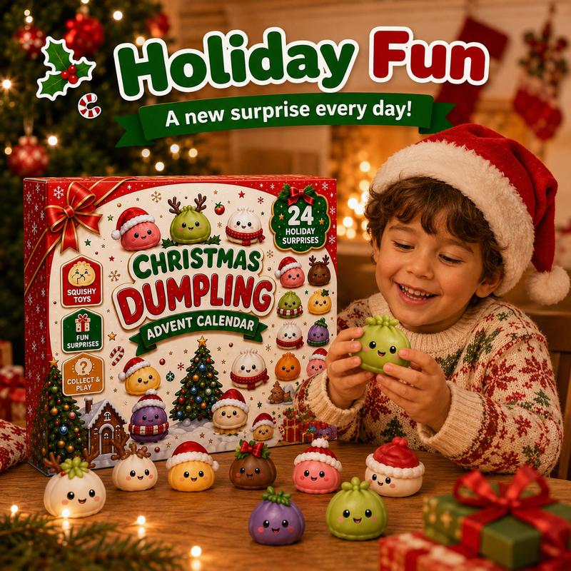 Child opening a door of the squishy advent calendar