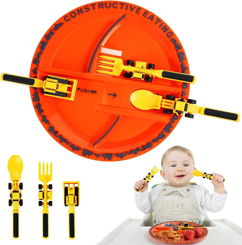Construction Vehicle Cutlery Set with Plate for Kids