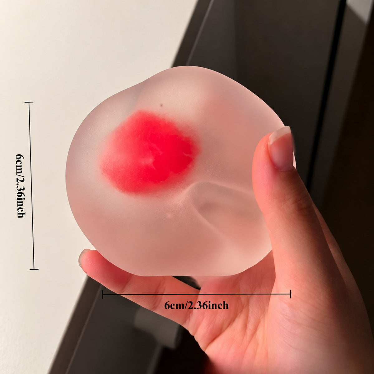 Crystal strawberry squishy size: 2.4 inches, 6 cm across