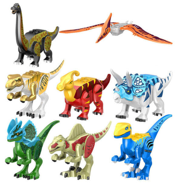 Dinosaur Building Figures Set, 8 Movable Jurassic Toys, Set 10
