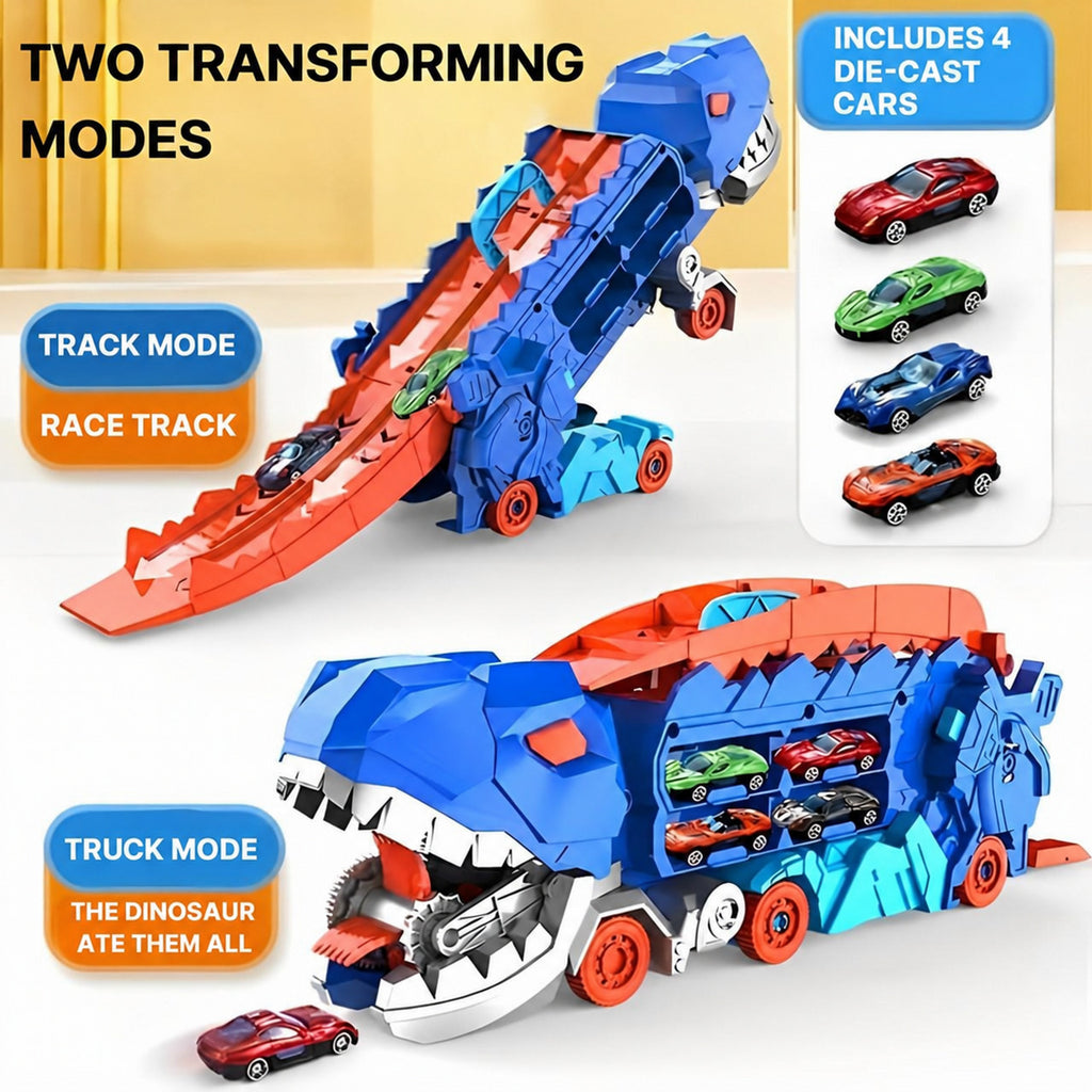Dinosaur Car Carrier with Race Track and 4 Cars - view 2