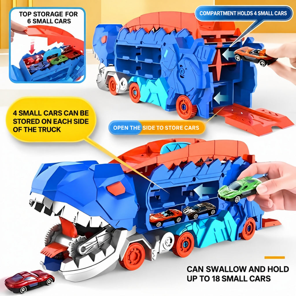 Dinosaur Car Carrier with Race Track and 4 Cars - view 4