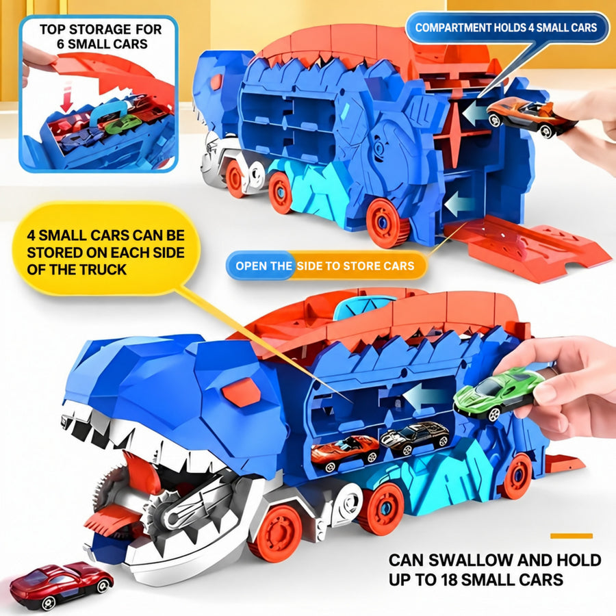 Dinosaur Car Carrier with Race Track and 4 Cars - view 4