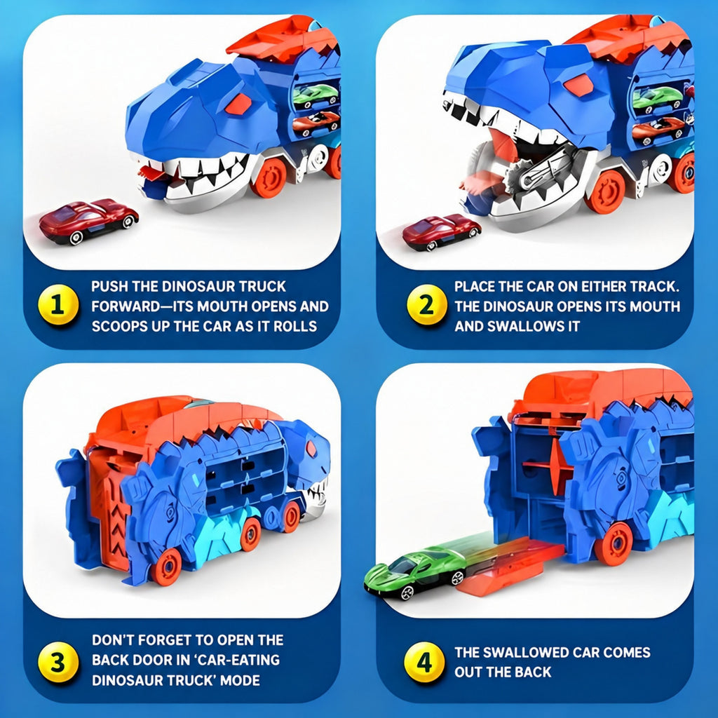 Dinosaur Car Carrier with Race Track and 4 Cars - view 7