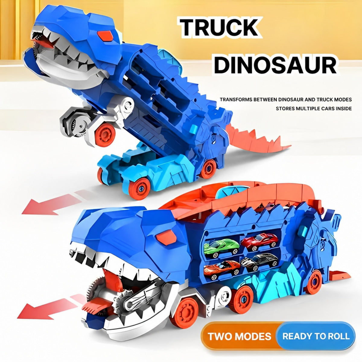 Dinosaur Car Carrier with Race Track and 4 Cars - view 6