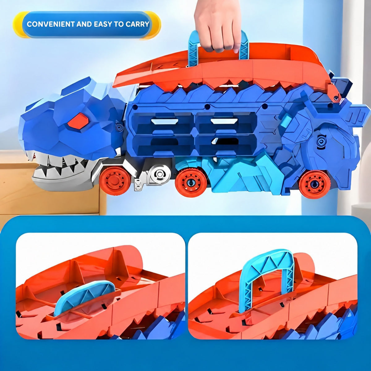 Dinosaur Car Carrier with Race Track and 4 Cars - view 8