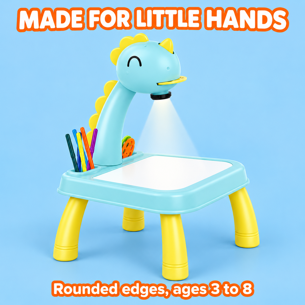 Drawing projector table with rounded edges for kids aged 3 to 8