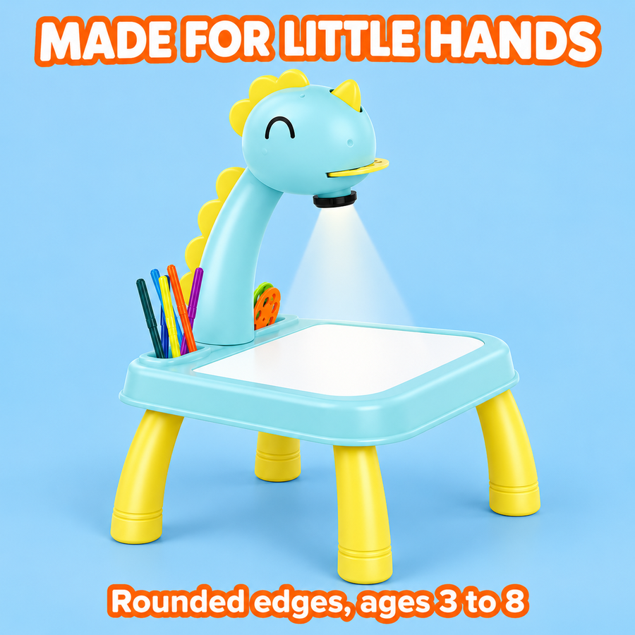 Drawing projector table with rounded edges for kids aged 3 to 8