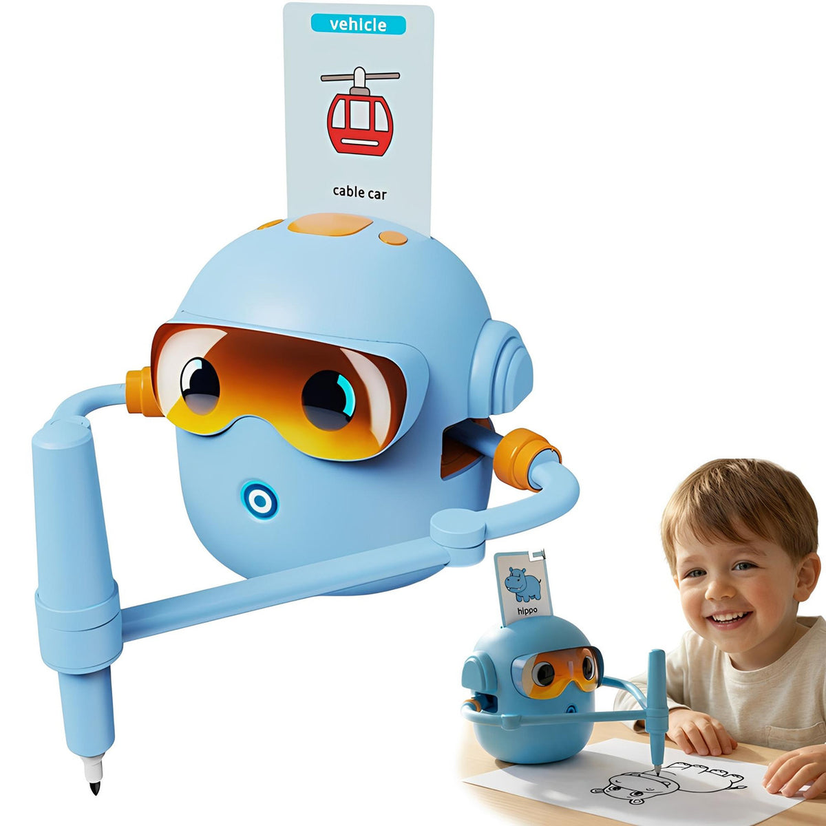 Drawing Robot for Kids with Interactive Learning Cards, Blue