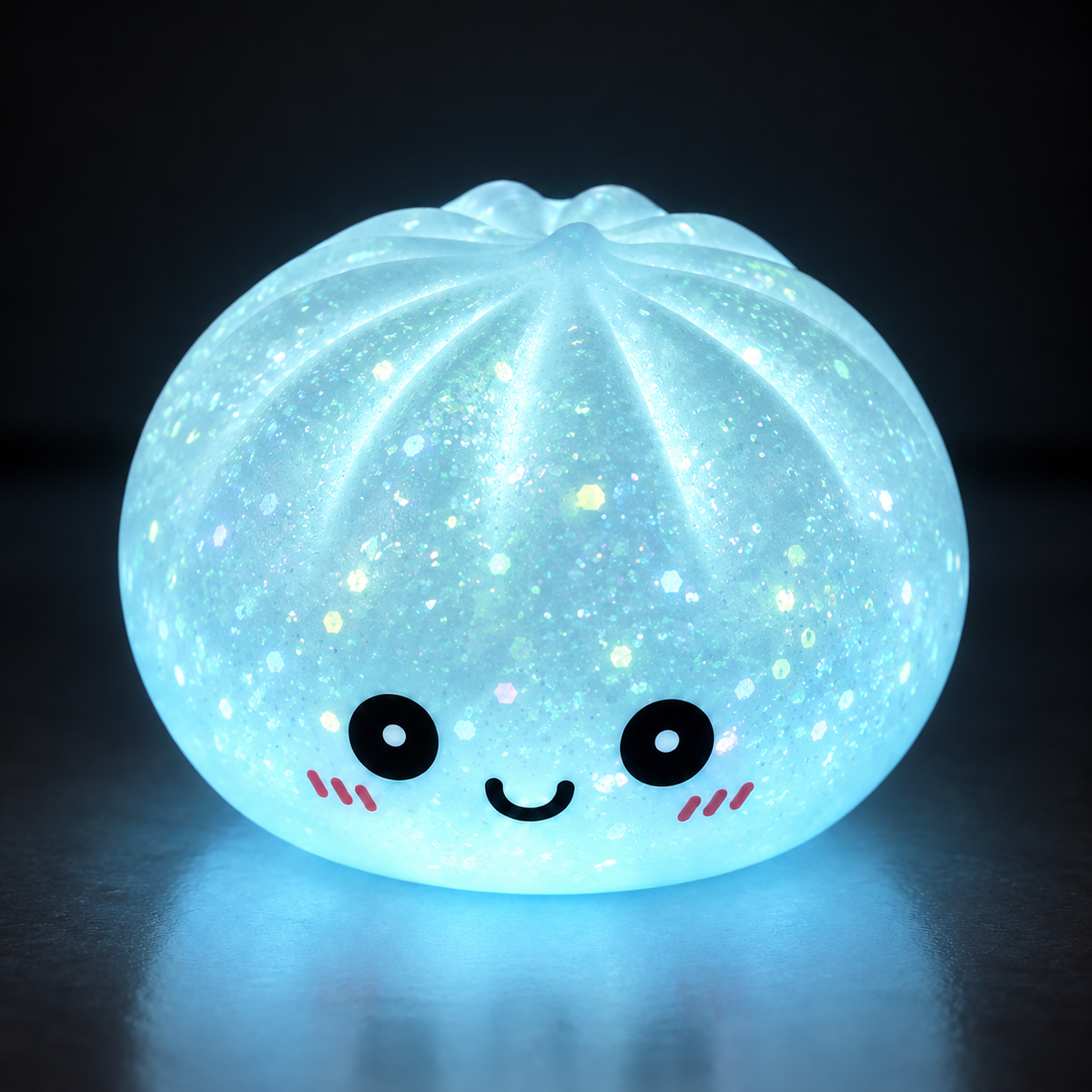 Blue glitter glow dumpling squishy glowing in the dark