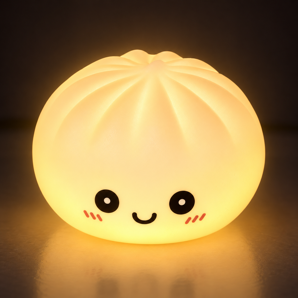 Warm cream glow dumpling squishy shining in a dark room