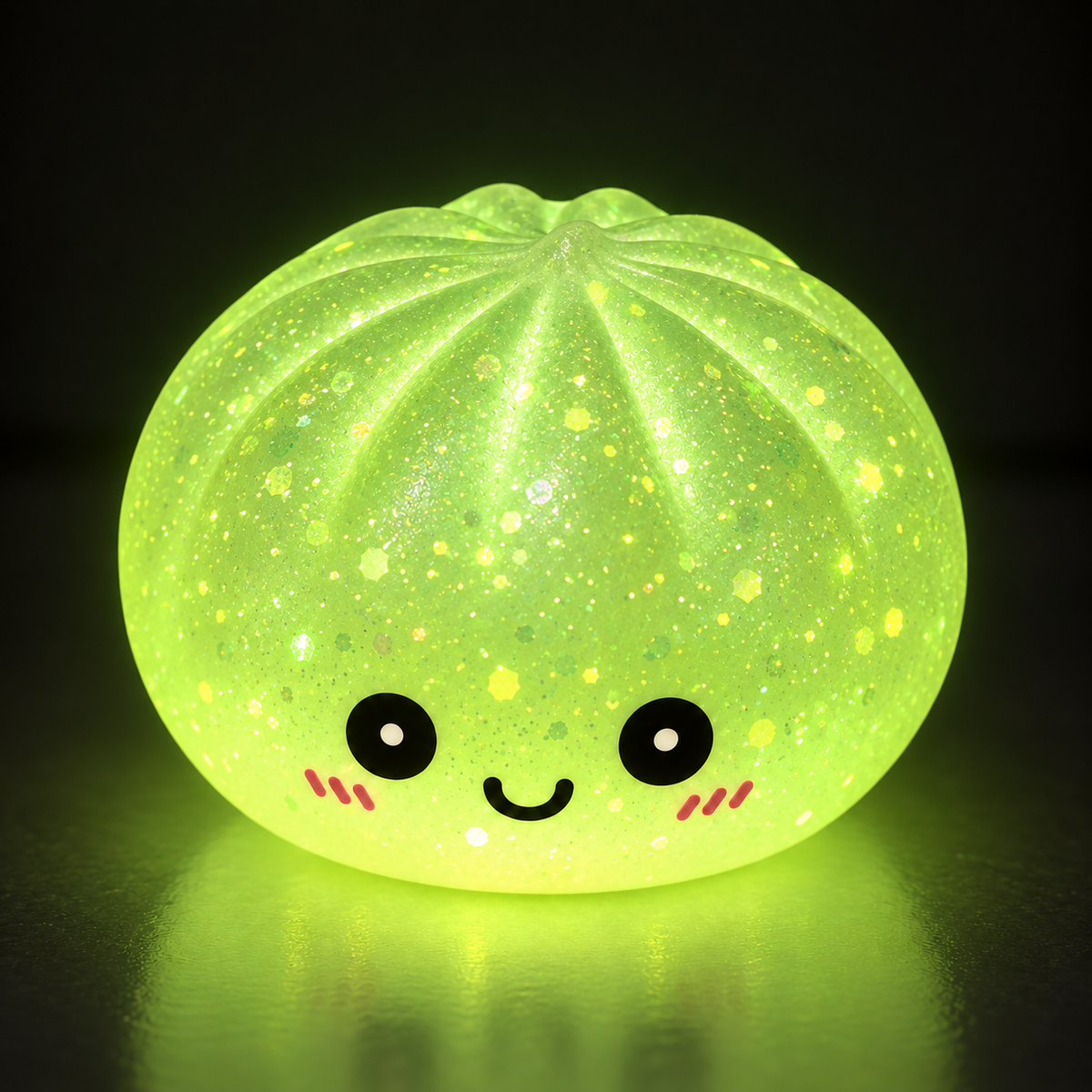 Green glitter glow dumpling squishy glowing in the dark