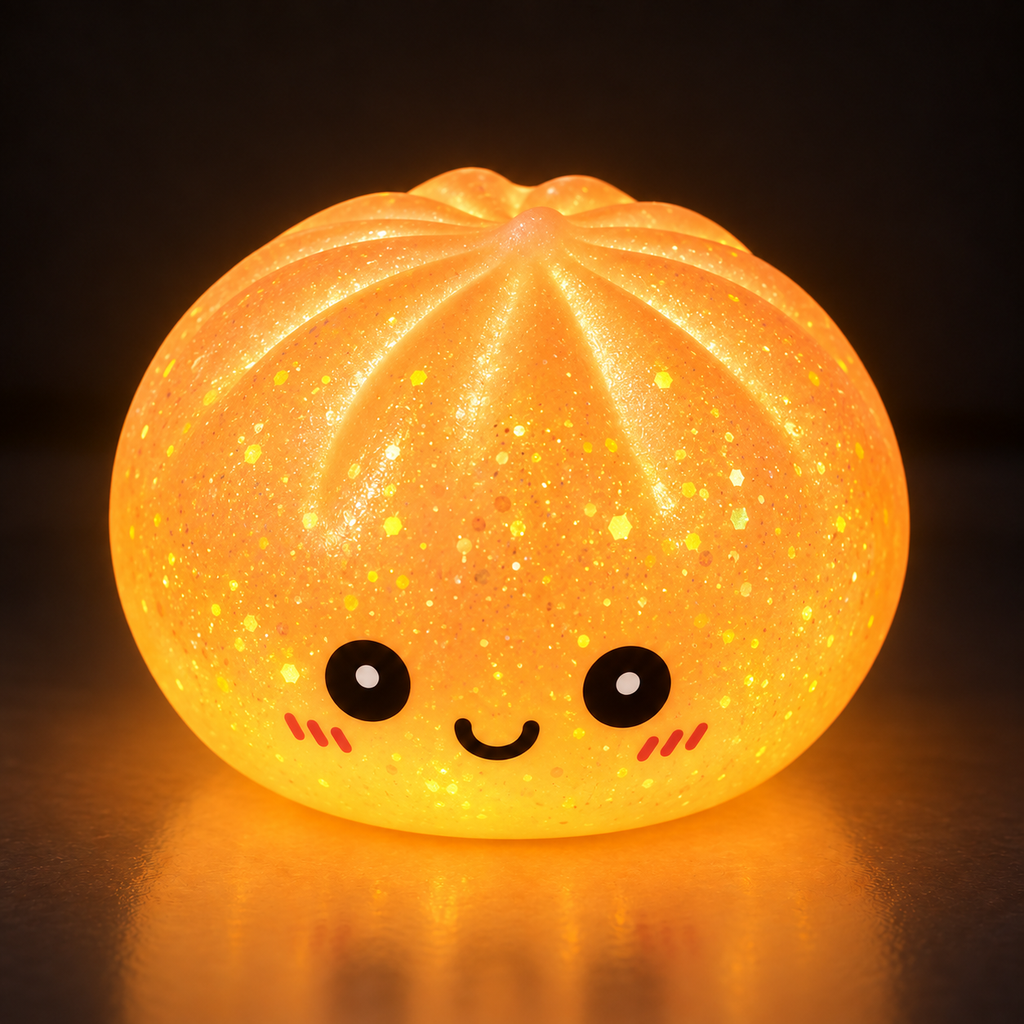 Orange glitter glow dumpling squishy glowing in the dark
